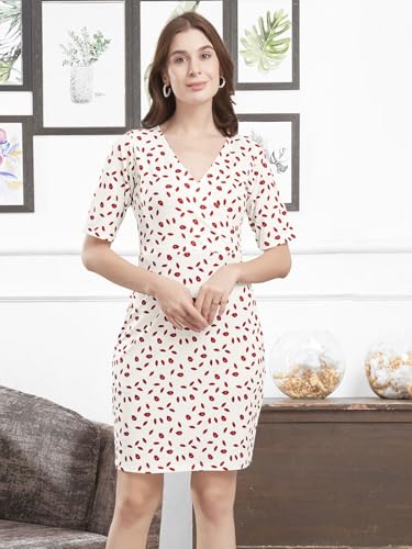 Image of Selvia Women's Lycra Bodycon Mini Dress (743DTK11806N-M White & Red