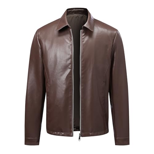 Allthemen Veste en Simili Cuir Homme Zippé Casual Blouson en PU Moto Rétro Classique Haut de Transition Pilote Café XL