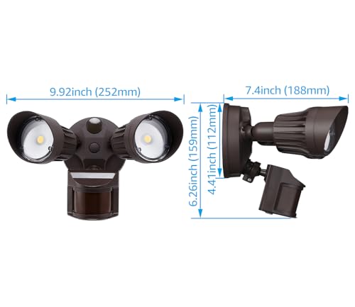 LEONLITE COB LED Security Light, Motion Sensor Outdoor Lights, Dusk to Dawn, 100-277V, ETL Listed, Adjustable Heads, Motion Detector Flood Light for Outside, IP65 Waterproof, 5000K Daylight, Bronze