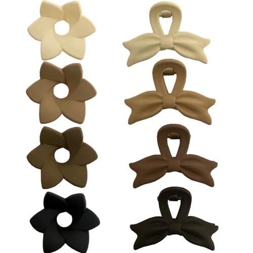 MARY LAVENDER Mini Small Claw Clips Flower Shape for Women and Girls, Non Slip Strong Hold Hair Clips for Thick Hair, 8 Neutral Colors