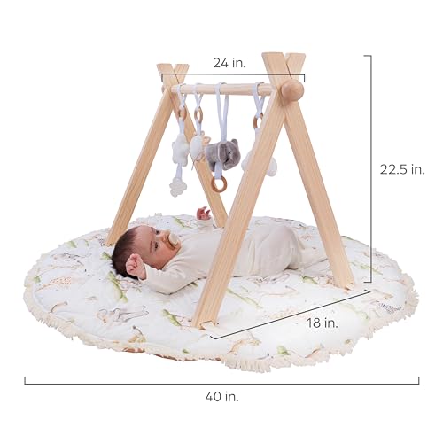 Premium Wooden Baby Gym with Washable Play Mat | FSC-Certified Montessori Activity Center | Sustainable Non-Toxic Play Gym for Baby Development 0-12 Months | Natural Wood Activity Center