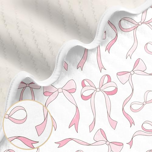 Image of Pink Ribbon Bows Love Baby Swaddle Blanket for Boys and Girls, Muslin Baby Receiving Swaddle Blanket, Soft Cotton Nursery Swaddling Blankets for Newborn Toddler Infant