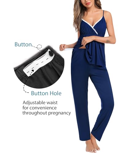 Image of SWOMOG Maternity Nursing Robe Set 3 Piece Breastfeeding Pajamas 3 in 1 Labor Delivery Sleevless Tops&Long Pants Pregnancy Pjs