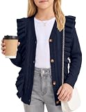 Arshiner Girls School Uniform Cardigan Sweater V Neck Ruffled Cable Knit Fashion Cute Sweater Outwear Button...