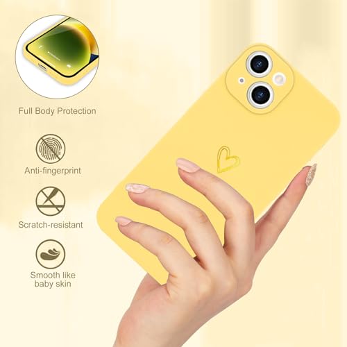 Image of Wirvyuer for iPhone 14 Phone Case Cute Heart Pattern Soft Shockproof Protective Silicone Phone Case for Women Girls, Yellow