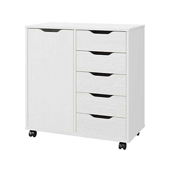 Panana 5-Drawer Chest with 1 Door, Wooden Chest of Drawers Storage Dresser Cabinet with Wheels, Office Organization and Storage, Bedroom Furniture …