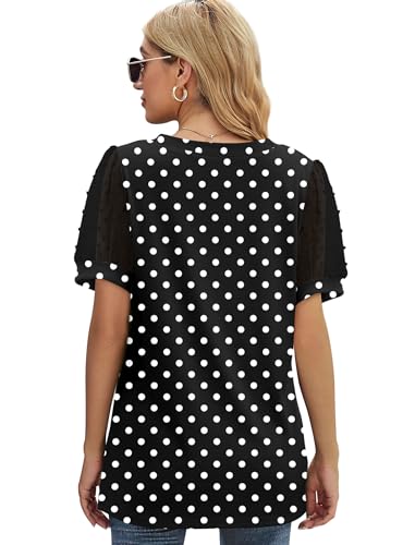Image of Aokosor Womens Summer Tops V Neck T Shirts Swiss Dot Puff Sleeve Tops Loose Casual Tshirts