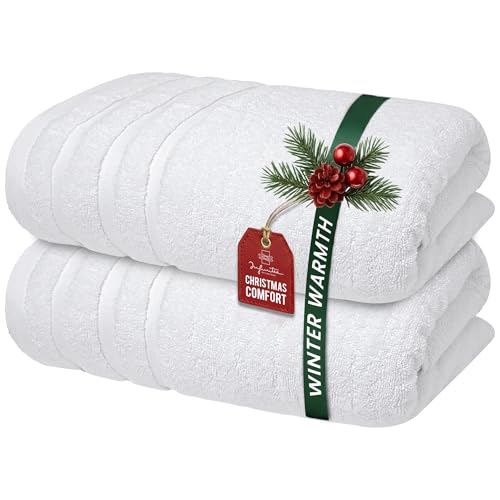 Infinitee Xclusives 100% Cotton Luxury Bath Towels Set of 2 (27x54 Inches) (Brilliant White, Bath Towels - Pack 2)