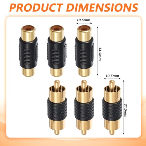 Adaptador RCA FdcZeyxior 6 unidades Coupler Macho y Hembra miniatura 4