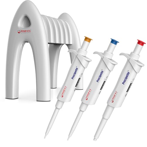4E's USA Lab Pipette Rack with 0.5-10ul, 10-100ul, 100-1000ul Single-Channel Pipettor Adjustable Variable Volume Micropipette High Accurate Pipettor for Laboratory