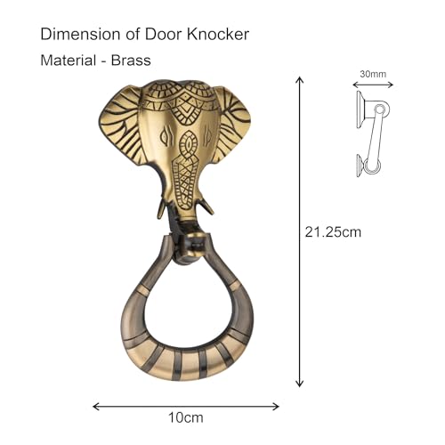 Image of COMPASS Lambodhar Design Brass Home Decor | Door Decor | Door Knocker with Antique Finish | 8.3 inch | Pack of 1