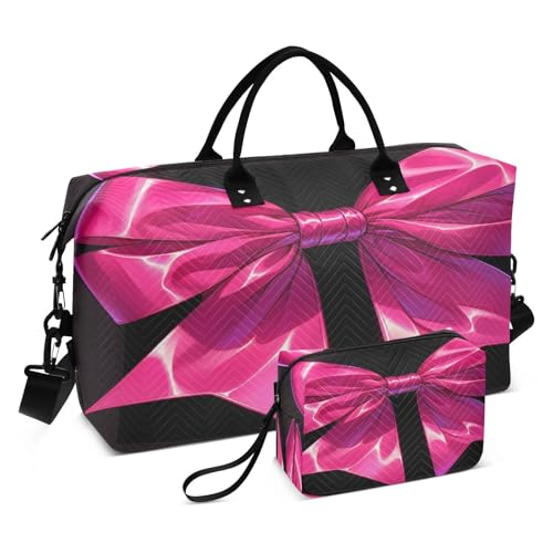 ​​Large Foldable Travel Duffel Bag, Waterproof Gym Bag for Men & Women, Carry-On Luggage Weekender Overnight Bag, Black Red Bow