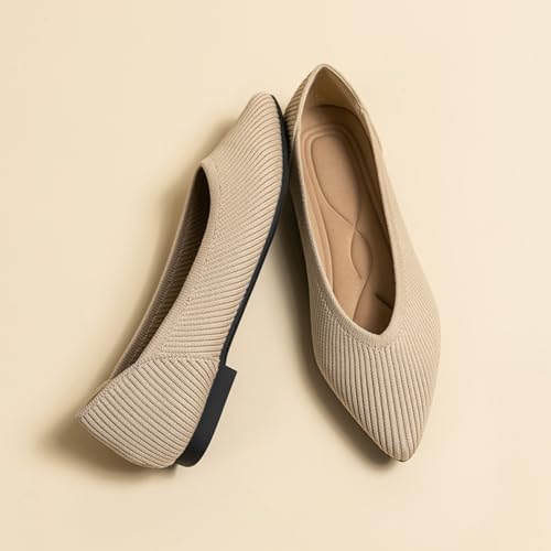 HROYL Women's Ballet Flats Casual Dressy Party Office Shoes Pointed Toe Knit Flats XTZ-A8-ZW4