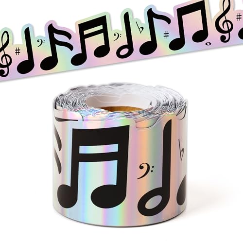 BeYumi Music Notes Border Trim - 65ft Back to School Musical Notes Holographic Straight Rolled...