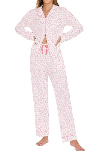 Image of LUBOT 100% Cotton Pajamas for Women Pajama Set 2 Piece PJ Sleepwear Set Soft Ladies Button Knit Long Sleeve Loungewear XS-XXL