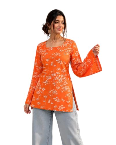 Image of Women's Cotton Printed A-line Straight Short Kurti