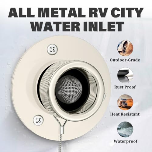 Image of 2 Pack All Metal RV City Water Inlet with Check Valve RV Water Inlet -rv Water Fill Inlet Leak Proof & Universal Fit for RV Camper Motorhome Trailer Marine -Nickel