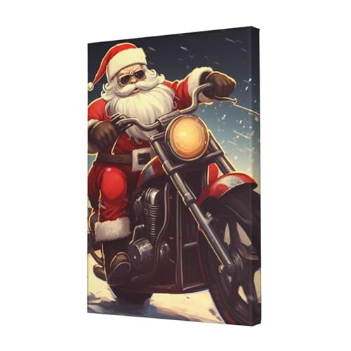 Toile murale Père Noël motard décoration tableau moderne de salon 45,7 x 30,5 cm