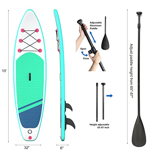 Hijofun Inflatable All Around Sup Stand Up Paddle Board With Premium Sup Accessories & Carry Bag, Wide Stance, Surf Control, Non-Slip Deck,Leash,Paddle And Pump, Standing Boat For Youth & Adult,Green #TOP3