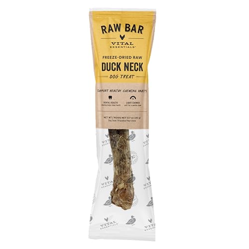 Vital Essentials Freeze-Dried Raw Duck Neck Dog Treat & Natural Chew 1-Pack | Single Ingredient Dog Treat for Light Chewers | Made in USA