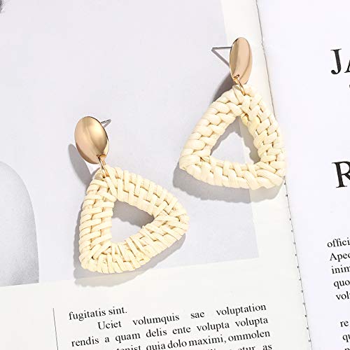 Lpon Rattan Earrings For Women Girls Handmade Lightweight Wicker Straw Stud Earrings Statement Weaving Braid Drop Dangle Earring (Triangle) #TOP5