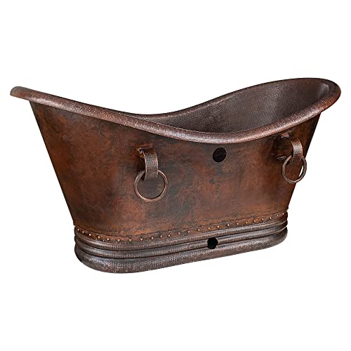 60" Hammered Copper Double Slipper Bathtub With Rings And Overflow Hole #TOP13