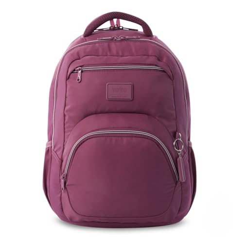 TOTTO - Mochila para Ordenador Portátil 14 Pulgadas, Modelo Tracer 4, Mochila Eco-Friendly, 3 Compartimentos, Cremallera con Argolla para Candado, 2 Bolsillos para Botella, Color Malaga/Hushed Violet
