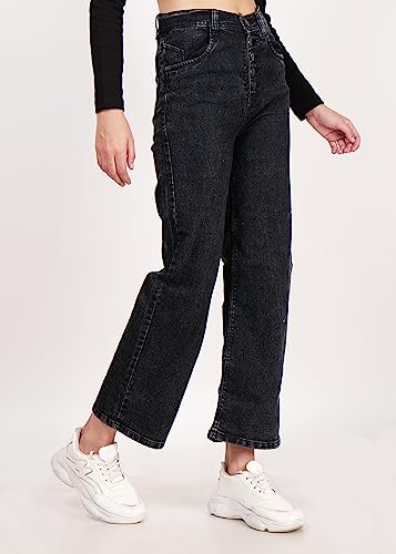 Image of High Waist Bell Bottom Women Denim Jeans |Regular Fit Casual Wear /Office Wear| Jeans with Front 5 Button| Comfy Stylish Trendy Bell Bottom