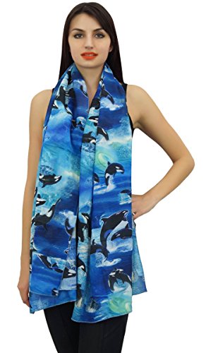 100% Cotton Lightweight, Shawl, Scarves Dolphin Fish Printed Women Neck Wrap Long Scarf-28x72 Inches3