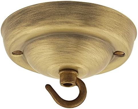 ElekTek 108mm Diameter Ceiling Rose with Hook Metallic Finishes Powder Coated Colours for Pendant Light Fittings and Chandeliers Antique Brass