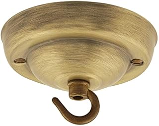 ElekTek 108mm Diameter Ceiling Rose with Hook Metallic Finishes Powder Coated Colours for Pendant Light Fittings and Chandeliers Antique Brass
