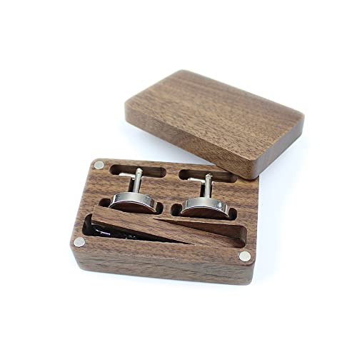 Rustic Black Walnut Wooden Round Cufflinks Tie Clips With Organizer Box for Men2