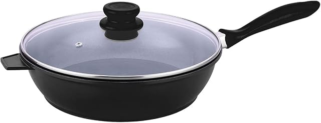 SQ Professional NEA Seramiq Die-Cast Deep Saute Pan/Skillet with Lid Non-Stick Induction Base Frying Pans. (Nera, 28cm)