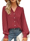 Odosalii Bluse Damen Elegant Sexy Tunika Tops Herbst Bürokleidung Leichte V-Ausschnitt Elegante Swiss Dot Bekleidung Tshirt