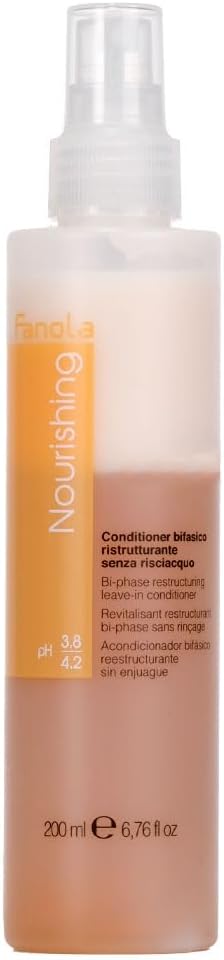 Fanola Bi-phase Restructuring Leave-in Conditioner, Strenght and Vitality to Dry, Frizzy and Treated Hair, Enriched Formula with Keratin and Milk Proteins, 200