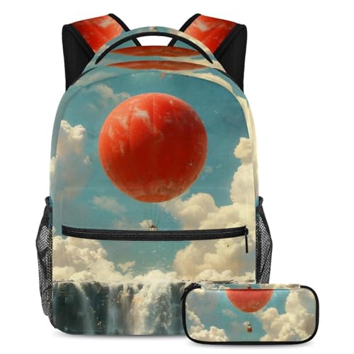 Sac à dos motif montgolfière rouge idéal pour le collège et lycée
