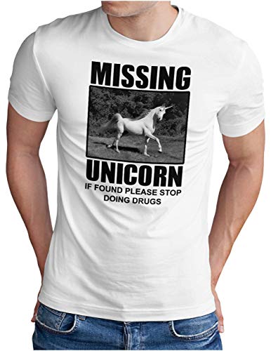 T-shirt OM3® Missing Unicorn blanc imprimé trippy party coton XXXXXL