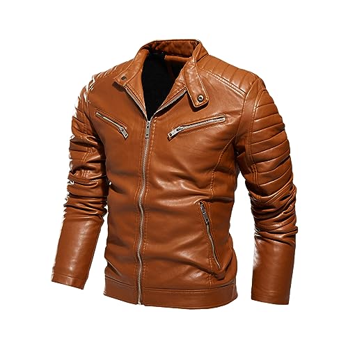 Veste slim en cuir PU pour hommes de type bomber motard uni pour la mi-saison