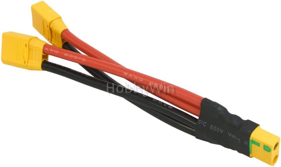 XT90-S Antispark Plug Parallel Connection Cable 8awg Wire 1 Female 2 Male to Increase Capacity (2pcs)