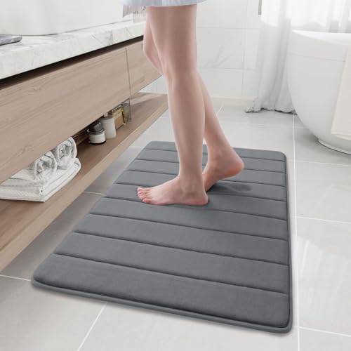 Image of Buganda Memory Foam Soft Bath Mats - Non Slip Absorbent Bathroom Rugs Rubber Back Runner Mat for Bathroom Floors 24 inch x 35.4 inch, Grey
