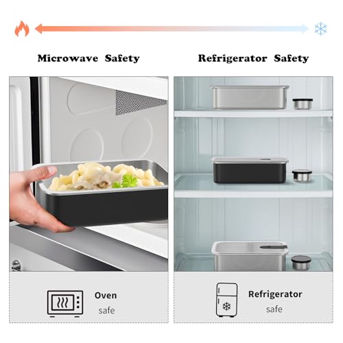 Image of Bakpoco Stainless Steel Bento Lunch Box, 42oz Leak-Proof Metal Lunch Box Containers, Microwave-Safe, with Adjustable Divider, Convenient Lunchbox for Work, Travel
