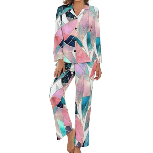 Pyjama grande taille pour femme haut boutonné manches longues vêtements d'intérieur détente