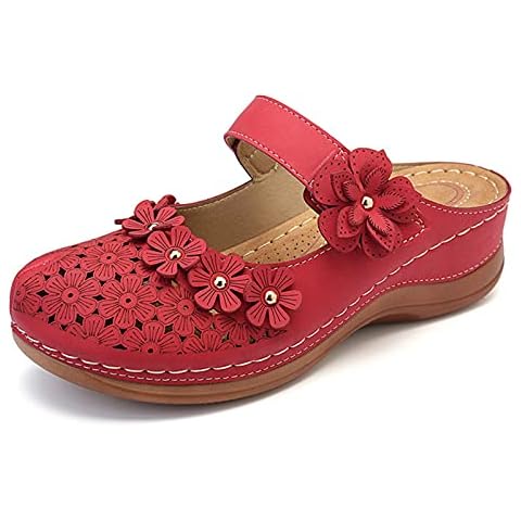 NXDHPLIENG Womens Sandals Wedge Closed Toe Ladies Soft PU Leather Anti-Slip Sandals Orthopedic Bunion Corrector Wedge Sandals Women-red,38 Cover