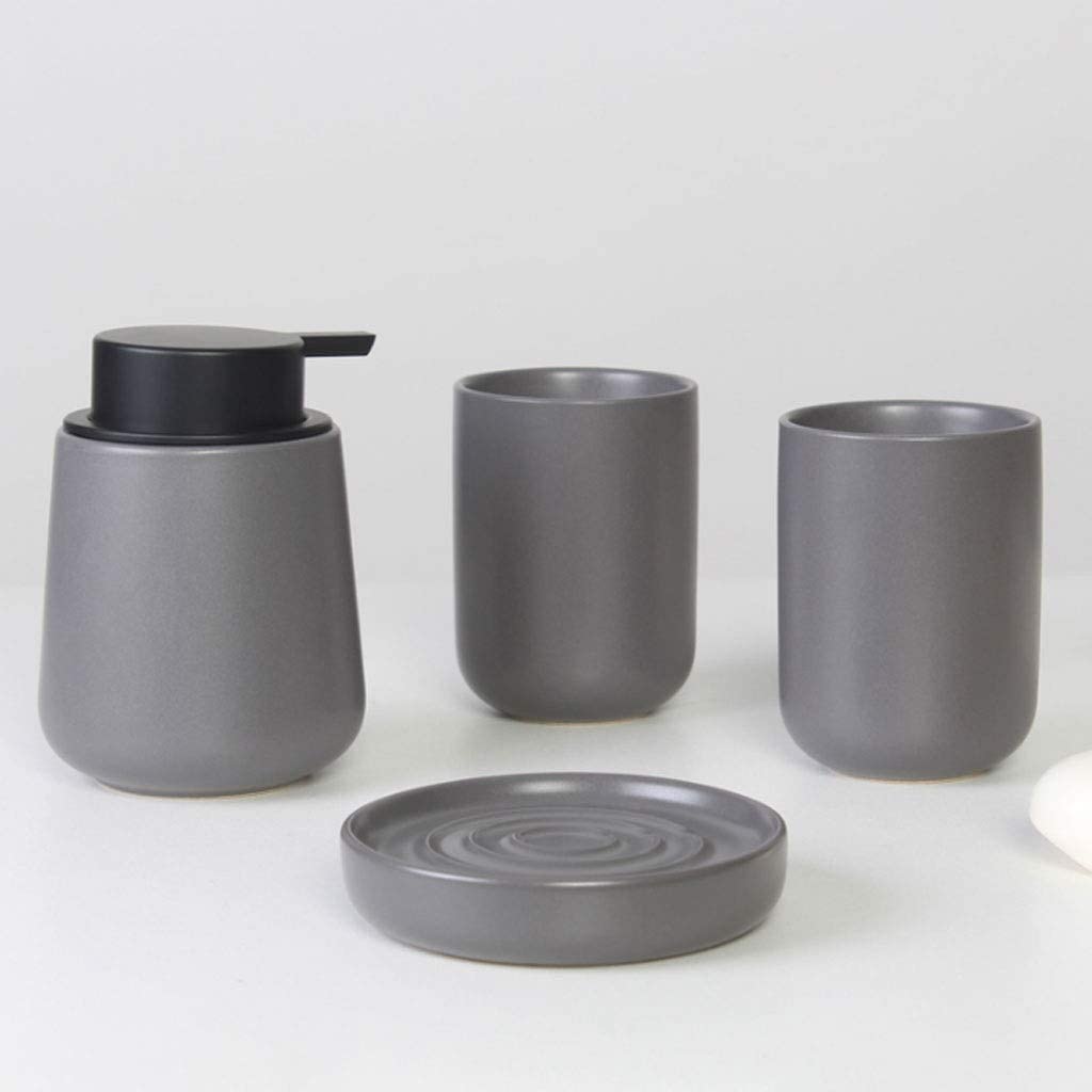 Dozownik do balsamu, zestawy akcesoriów łazienkowych dozowników, 4-częściowy szary zestaw ceramicznych Nordic, akcesoria łazienkowe, mydło, kubek płukania ust, naczynie, dekoracja mieszkania