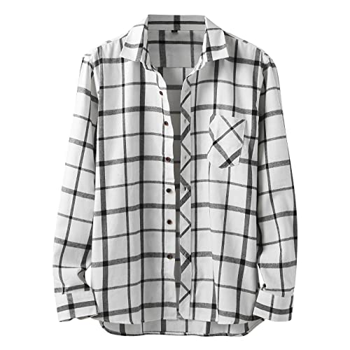 Caritierily Herren Hemd Regular Fit Langarm Herrenhemden Freizeithemd Männer Mode Lässig Modisch Quadratischer Druck Leichtes Atmungsaktives Langarm Formelles Hemd H Und M Hemd Herren Cover