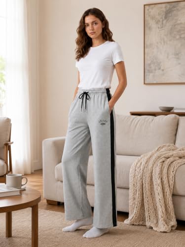 Image of Stylbase Women's Wide Leg Combo Track Pants - Elastic Drawstring Waist - Soft Breathable Cotton Relaxed Fit Lounge & Travel Trousers for Women & Girls (Pack of 2)