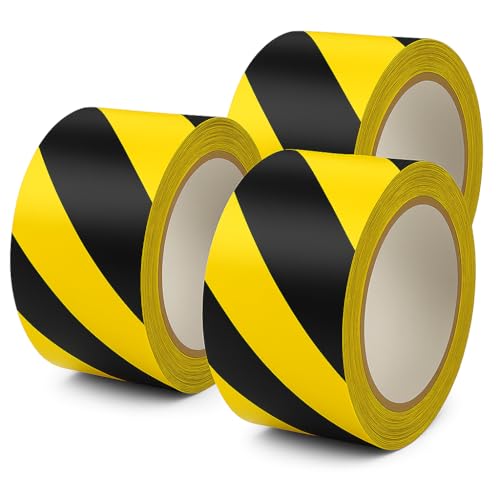 24 Rolls of Black & Yellow Hazard Tape 50mm x 33m | Heavy Duty Floor Marking Tape | Strong Adhesive Vinyl Caution Tape for Safety, Lane, Equipment & Hazard Warning | Indoor & Outdoor Use