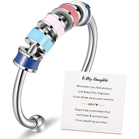 Enamel Fidget Ring Stainless Steel Adjustable Open Anxiety Rings Anti Stress Fidget Rotating Rings with Multicolor Beads for Women Men Anxiety Relieving Cover