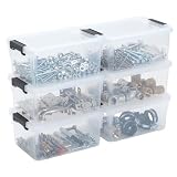 Mowhut 6 Pack Toolbox Organizer, Clear Plastic Screw Bins for Garage, Stackable Hardware Storage with Latching Lids, Mini Tool Box Containers for Nails, Bolts, Anchors, Fasteners, Craft Parts