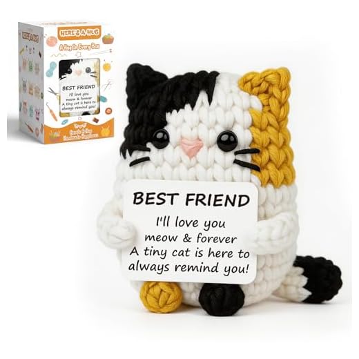 RYOTKIK Happy Birthday Gifts for Best Friend Woman Man Girl Boy Kids, Mini Handmade Positive Crochet Cat Animal Emotional Cheer Up Support Gifts, Graduation Gifts